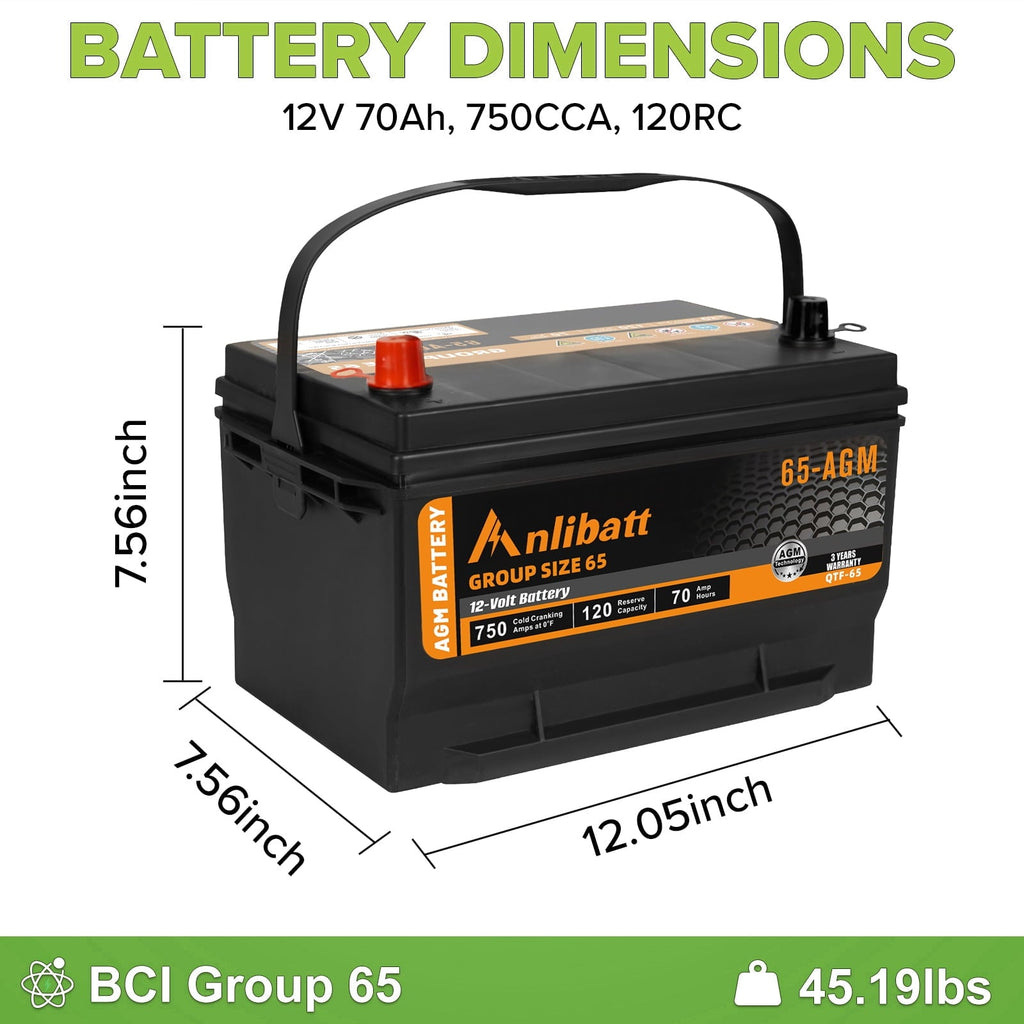 Anlibatt BCI Group 49 Battery, AGM 12 Volt Rechargeable Automotive Batteries for Car, H8 900CCA 95Ah 160RC Maintenance Free