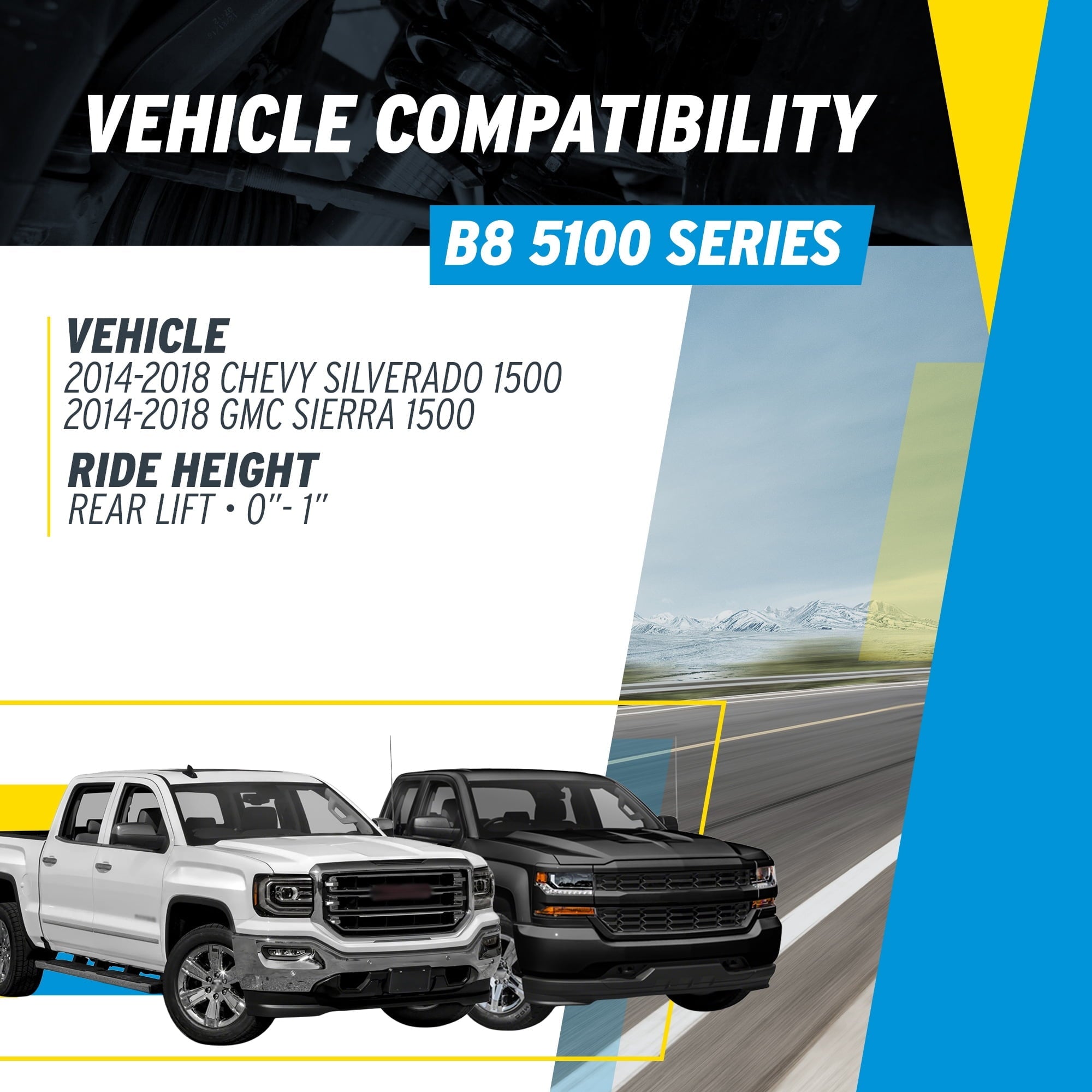 Bilstein Set of Front and Rear B8 5100 Series Shocks Compatible with 2014-2018 Silverado/Sierra 1500 with 0-1 Rear Lift | Provides 0-1.85 Front Lift