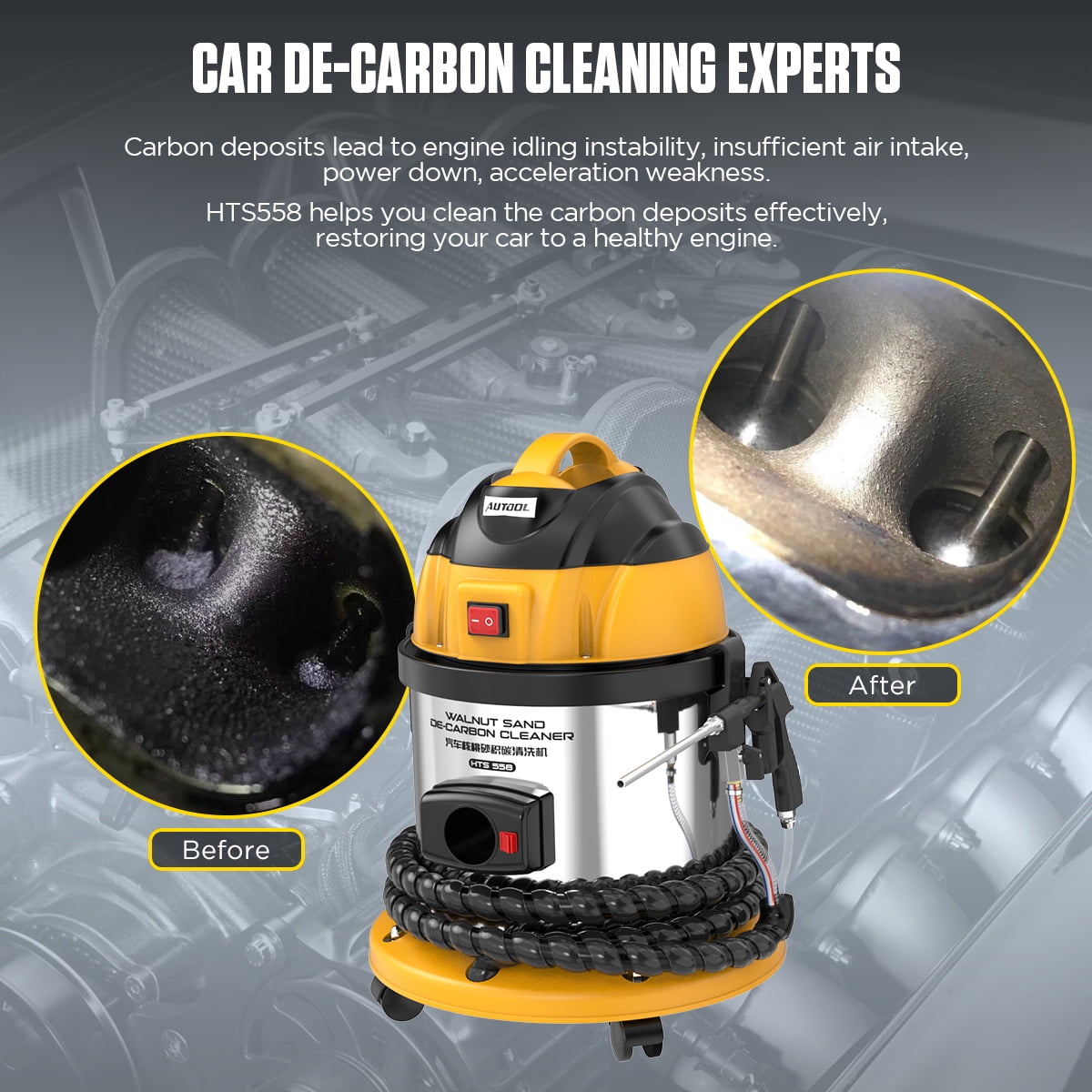 Autool HTS558 Walnut Blaster, 1200W Engine Intake Valve Carbon Cleaner, 13L Capacity with Extension Nozzle & Built-in Filter