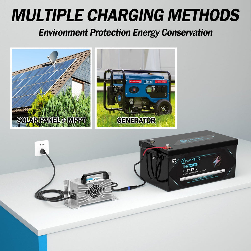 Paoweric 48V 100Ah LiFePO4 Lithium Golf Cart Battery with Charger, Perfect for Golf Cart, Trolling Motor