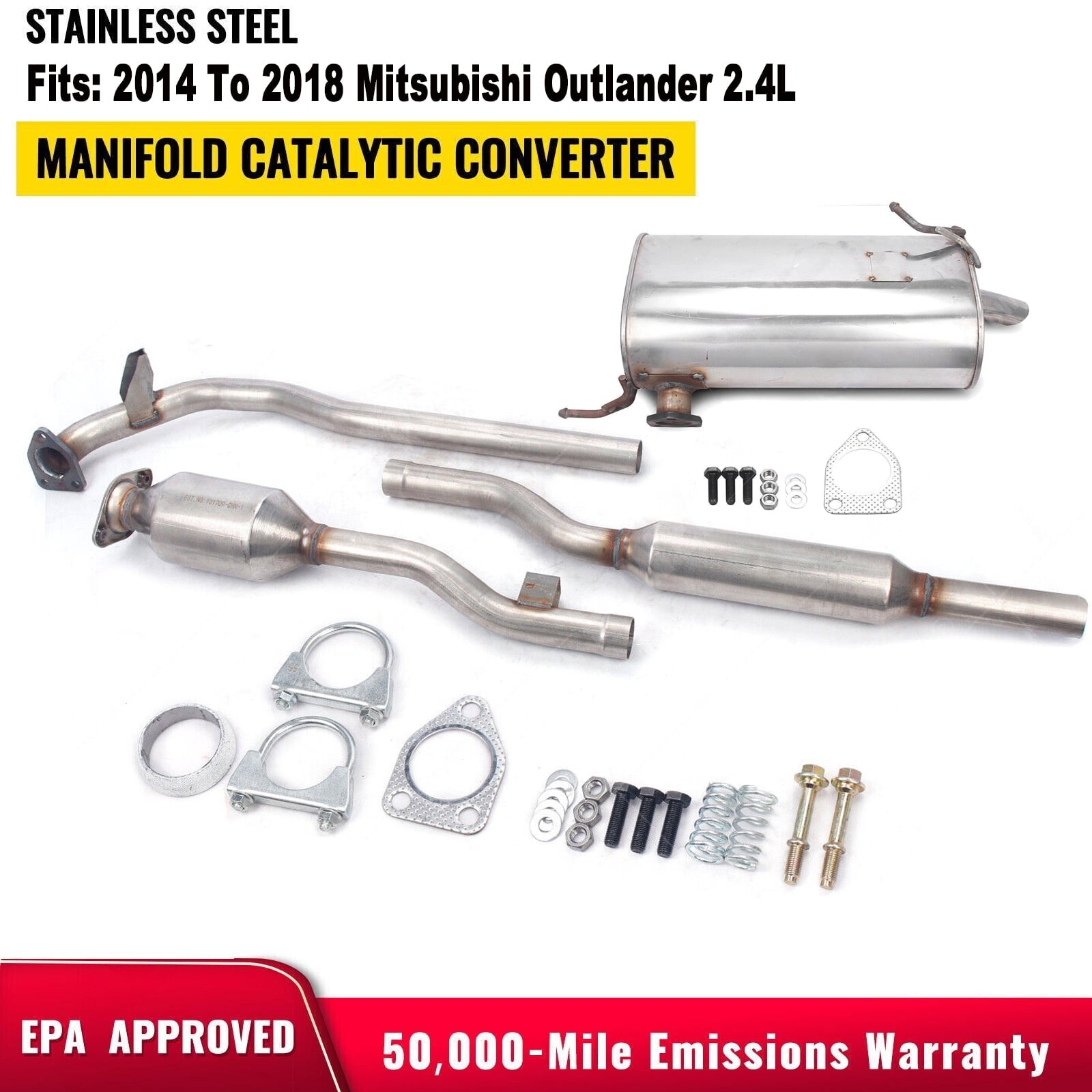 Catalytic Converter Complete Exhaust System with Resonator & Muffler, High Flow Direct Fit Replacement for Mitsubishi Outlander SUV 2.4L 2014-2018 Engine