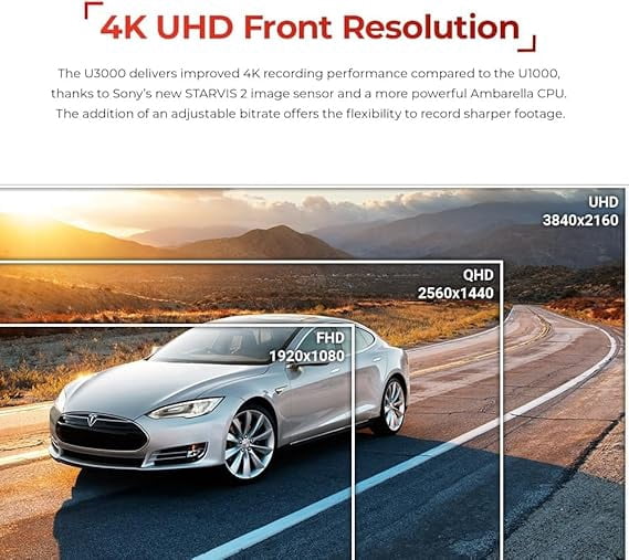 THINKWARE U3000 4K UHD Dual-Channel Dash Cam with Sony STARVIS 2.0, 64GB and OBD