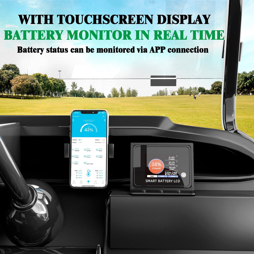 48V 100Ah Lithium Golf Cart Battery with Charger, Touch Monitor & Mobile APP, Built-in 200A BMS, Perfect for Golf Cart, RV, Solar