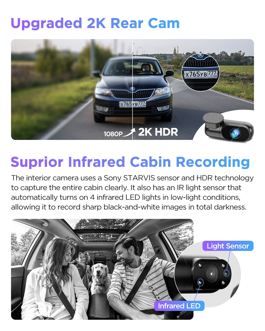 VIOFO A229 Pro 4K HDR Dash Cam, Dual STARVIS 2 IMX678 IMX675, 4K+2K Front and Rear Car Camera, 2 Channel with HDR, Voice Control, 5GHz WiFi GPS, Night Vision 2.0, 24H Parking Mode, Support 512GB Max