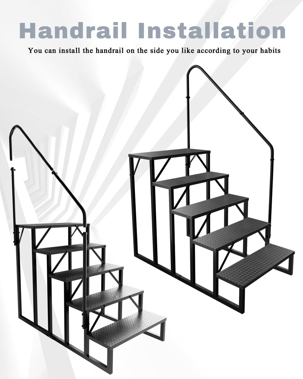 Fruyyzl Black 5 Step, 52.83 in x 68.11 in, Metal RV Steps, Anti-Slip with Wrenches