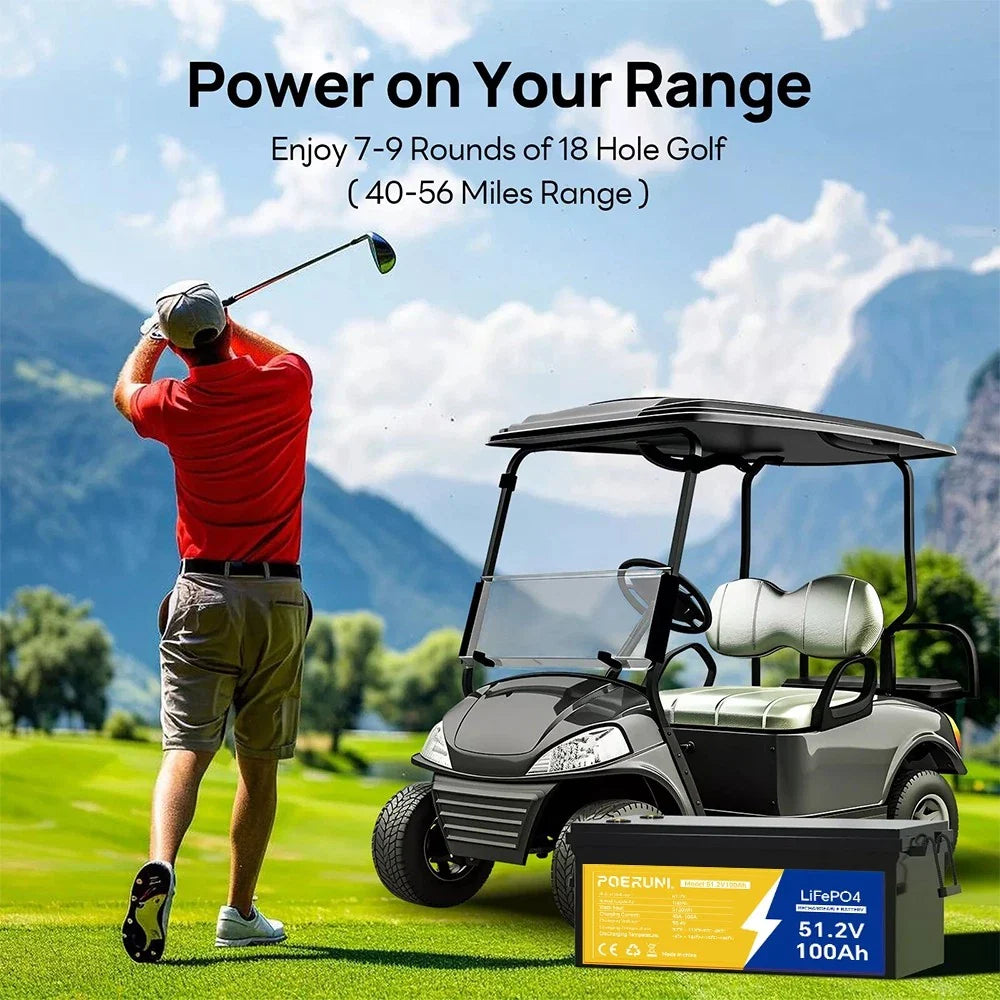 POERUNI 48V 100Ah LiFePO4 Lithium Battery BMS Deep Cycles for RV Solar Boat Golf Cart
