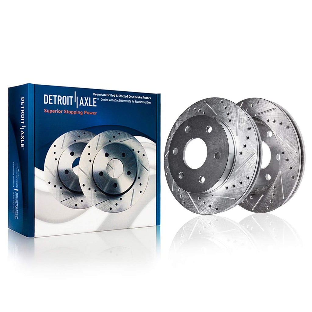 Detroit Axle - Front Brake Kit for 2000 2001 2002 Dodge Durango Dakota Replacement Drilled & Slotted Disc Brake Rotors and Ceramic Brakes Pads