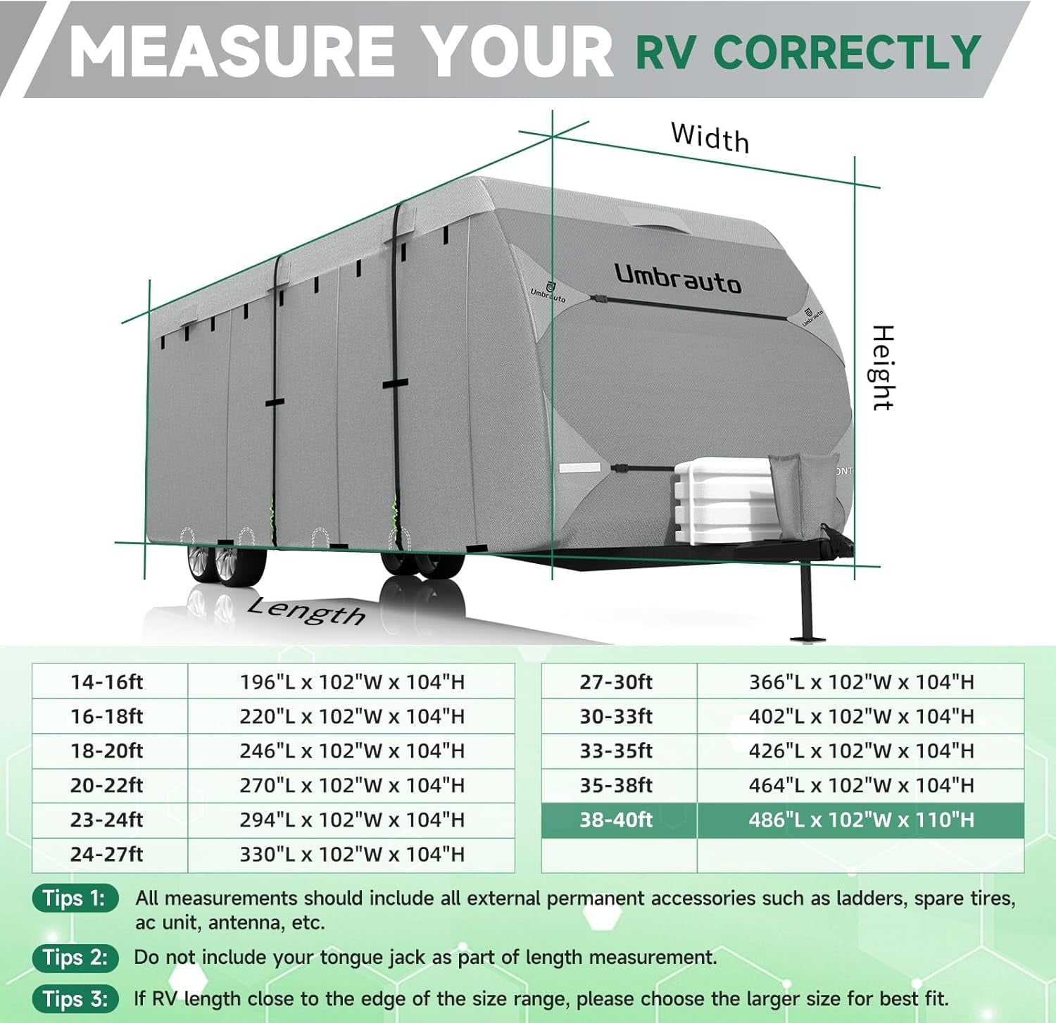 RV Cover for 35-38FT Travel Trailer, 7-Layers Top Camper Cover with Tongue Jack Cover/Windproof Straps/Gutter Covers and Other Accessories Kit