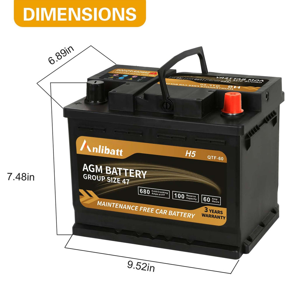 Anlibatt Platinum AGM Group 49 Battery, 12 Volt Rechargeable Automotive Batteries for Car, H8 900CCA 95Ah 160RC