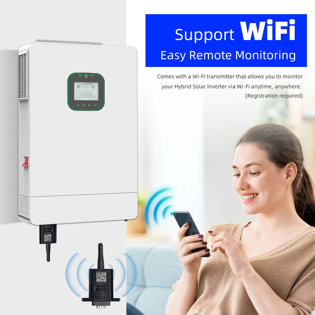 Prosoli 6500W All-in-One Solar Hybrid Inverter, 48V DC to 120V AC Pure Sine Wave with WiFi, Built-in 2 MPPT Controllers, CT Sensor, 6 Parallel for Home and RV