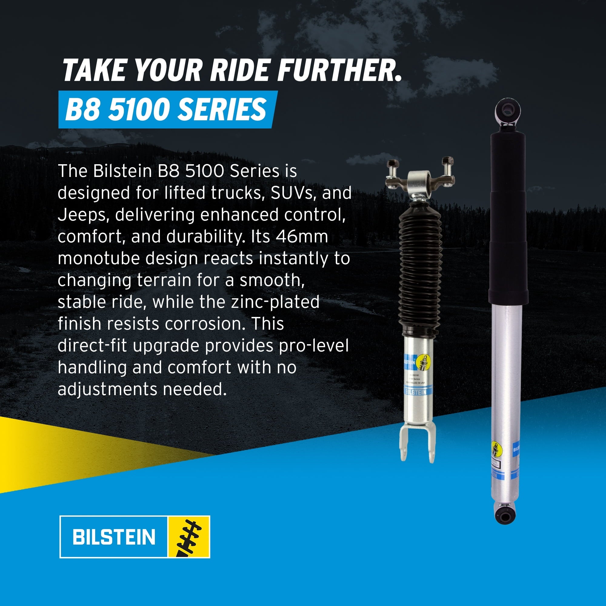 Bilstein Set of Front and Rear B8 5100 Series Shocks Compatible with 2011-2025 Silverado / Sierra 2500 / 3500 HD with 1.5 Front & 0-1 Rear Lift