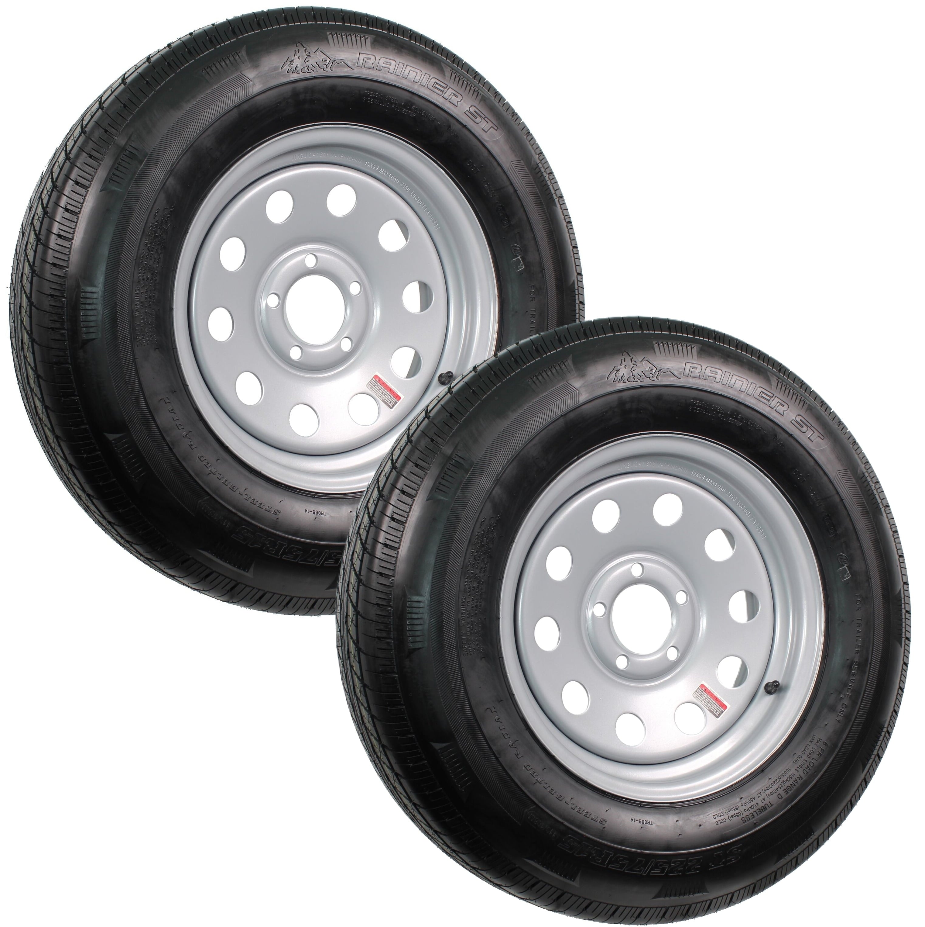 eCustomrim 2-Pack Trailer Tire Rim ST225/75R15 Load D 15 Inch 5 Lug Silver Wheel