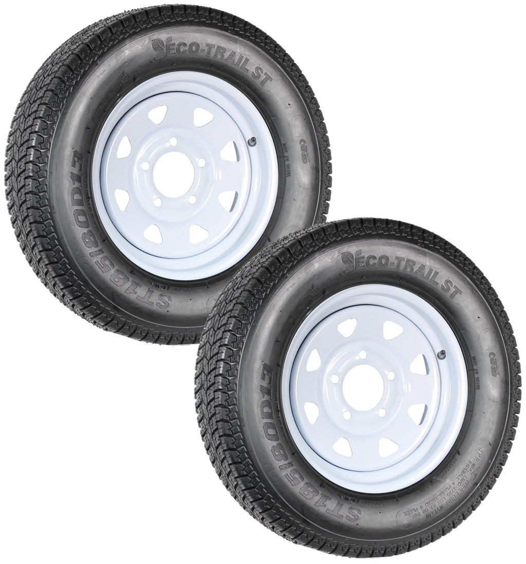 eCustomrim 2-Pack Trailer Tire Rim ST185/80D13 Load C 13 Inch 5 Lug White Wheel