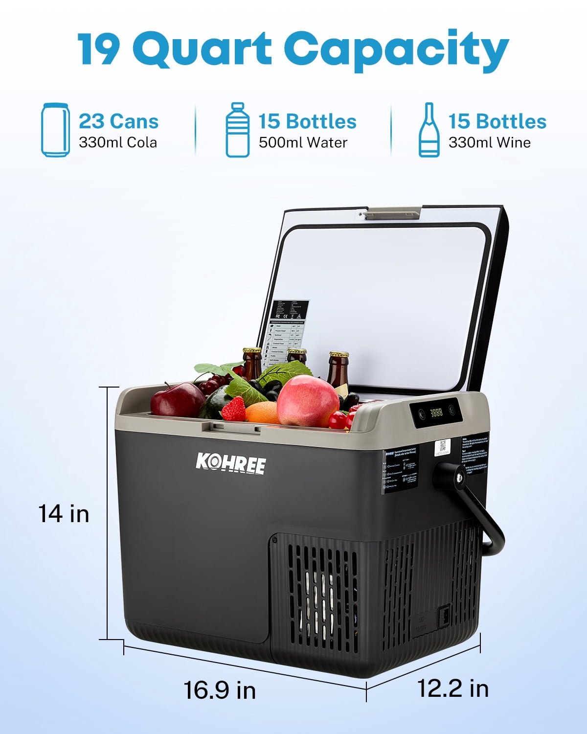 Kohree 53QT (50L) Portable Car Refrigerator Freezer 12V/24V DC Dual Zone Electric Cooler -7°F-50°F with Wheels & Handle for RV, Truck, Boat, Camping, Outdoor