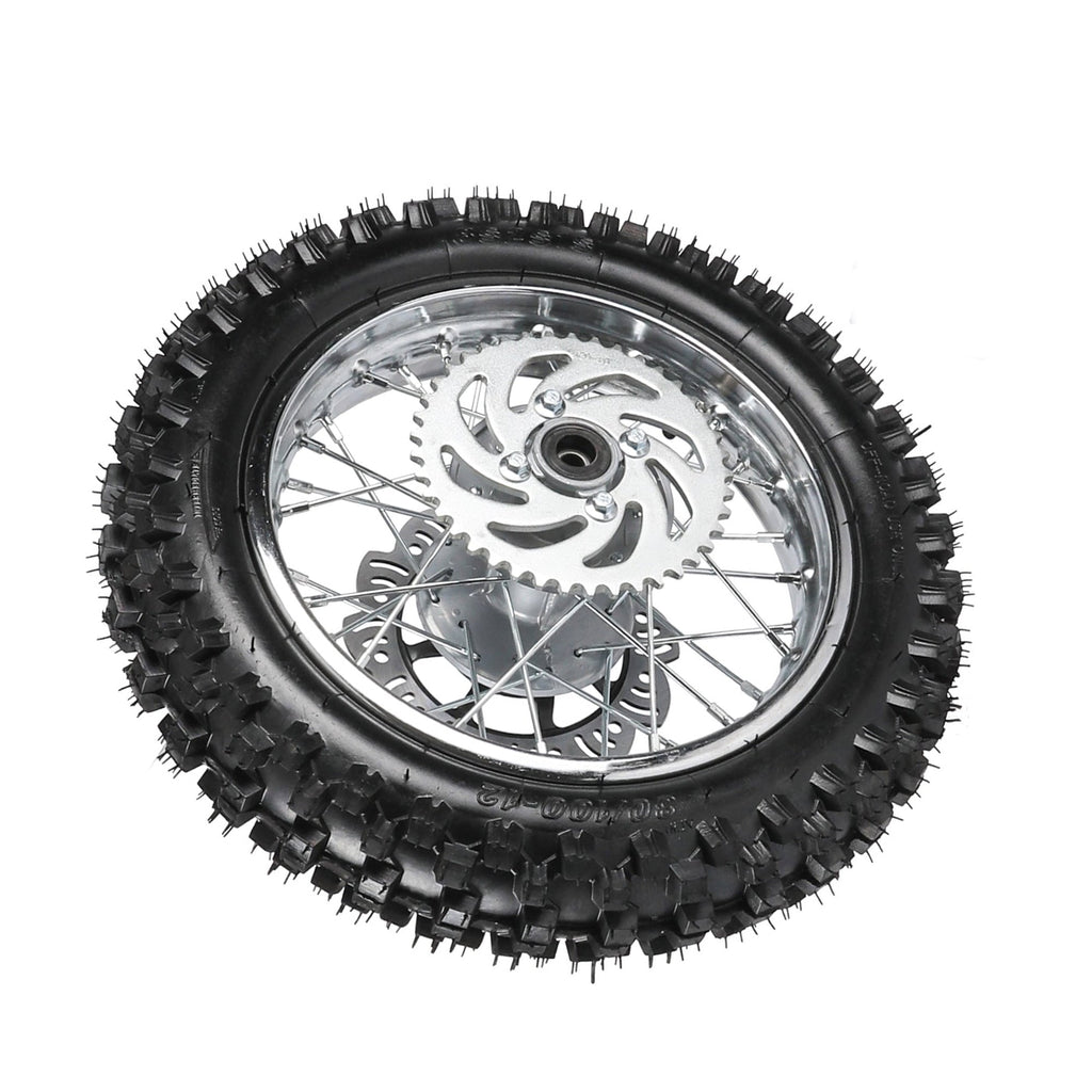 14 12 Complete Wheels Combo Front 60/100-14 + Rear 80/100-12 Wheel Rim 12mm Bearing + 420 Sprocket + Disc Brake Assembly for Dirt Pit Bike SSR Apollo Coolster 110cc 125cc XR70 KX65