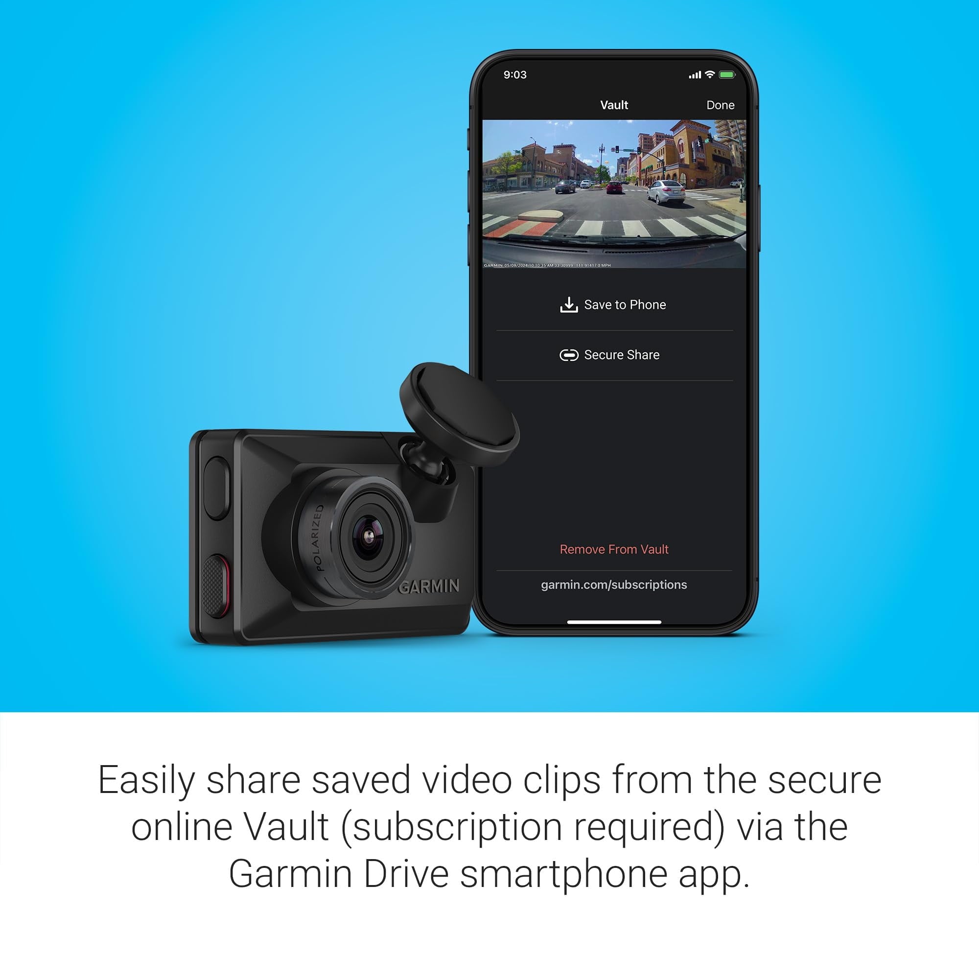 Garmin Dash Cam™ X310, Compact 4k Ultra HD Touchscreen Dash Cam with a 140-degree Field of View, Built In Clarity™ Polarizer, Voice Controlled, GPS, 2.4” Display, Automatic Recording