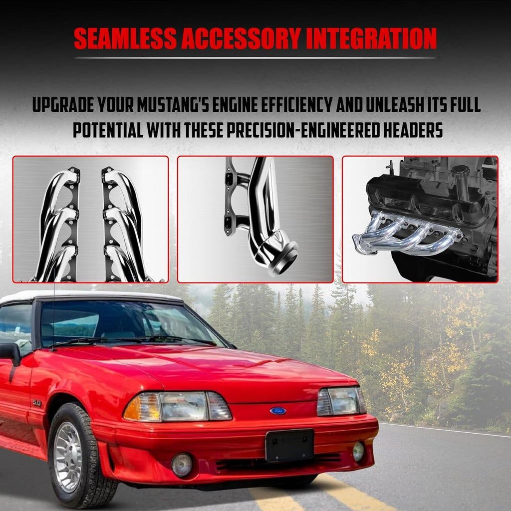 Polished 304 Stainless Steel Shorty Headers for 1979 1993 Ford Mustang 5.0L V8 Fox Body GT LX Upgraded Copper Gaskets Direct Bolt On Exhaust Manifold (Shorty Headers)