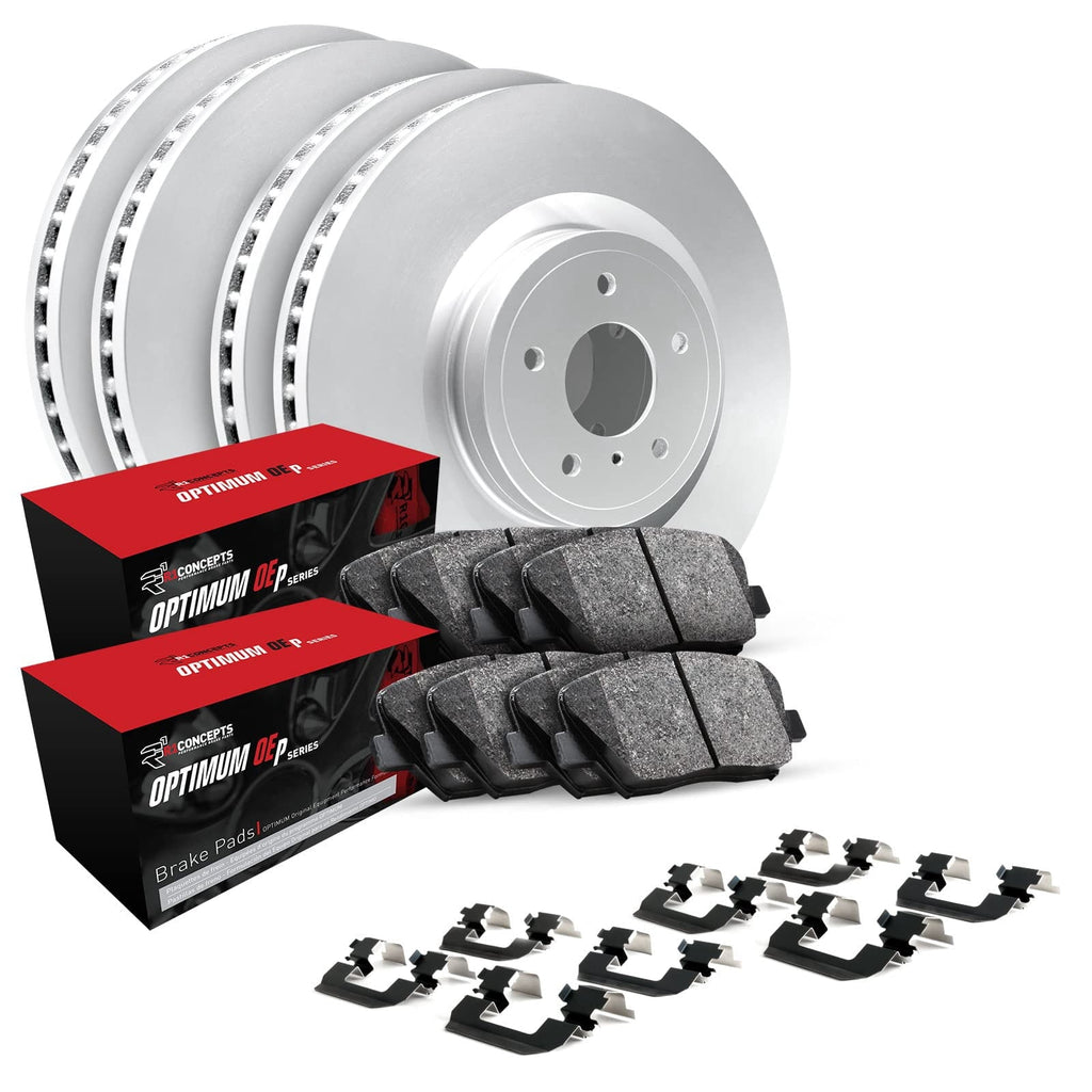 R1 Concepts Front Rear Brakes and Rotors Kit |Front Rear Brake Pads| Brake Rotors and Pads| Optimum OEp Brake Pads and Rotors |Hardware Kit WJUH2-31139
