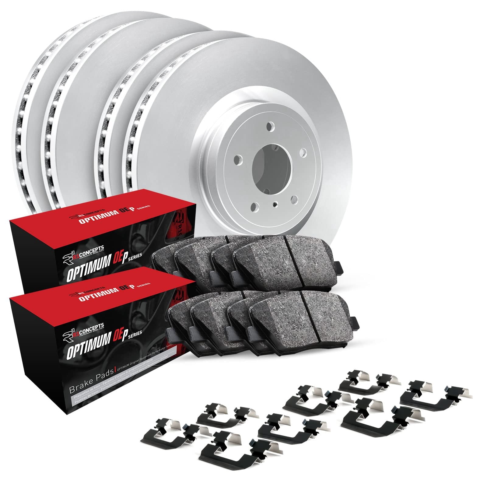 R1 Concepts Front Rear Brakes and Rotors Kit |Front Rear Brake Pads| Brake Rotors and Pads| Optimum OEp Brake Pads and Rotors |Hardware Kit WJUH2-31139