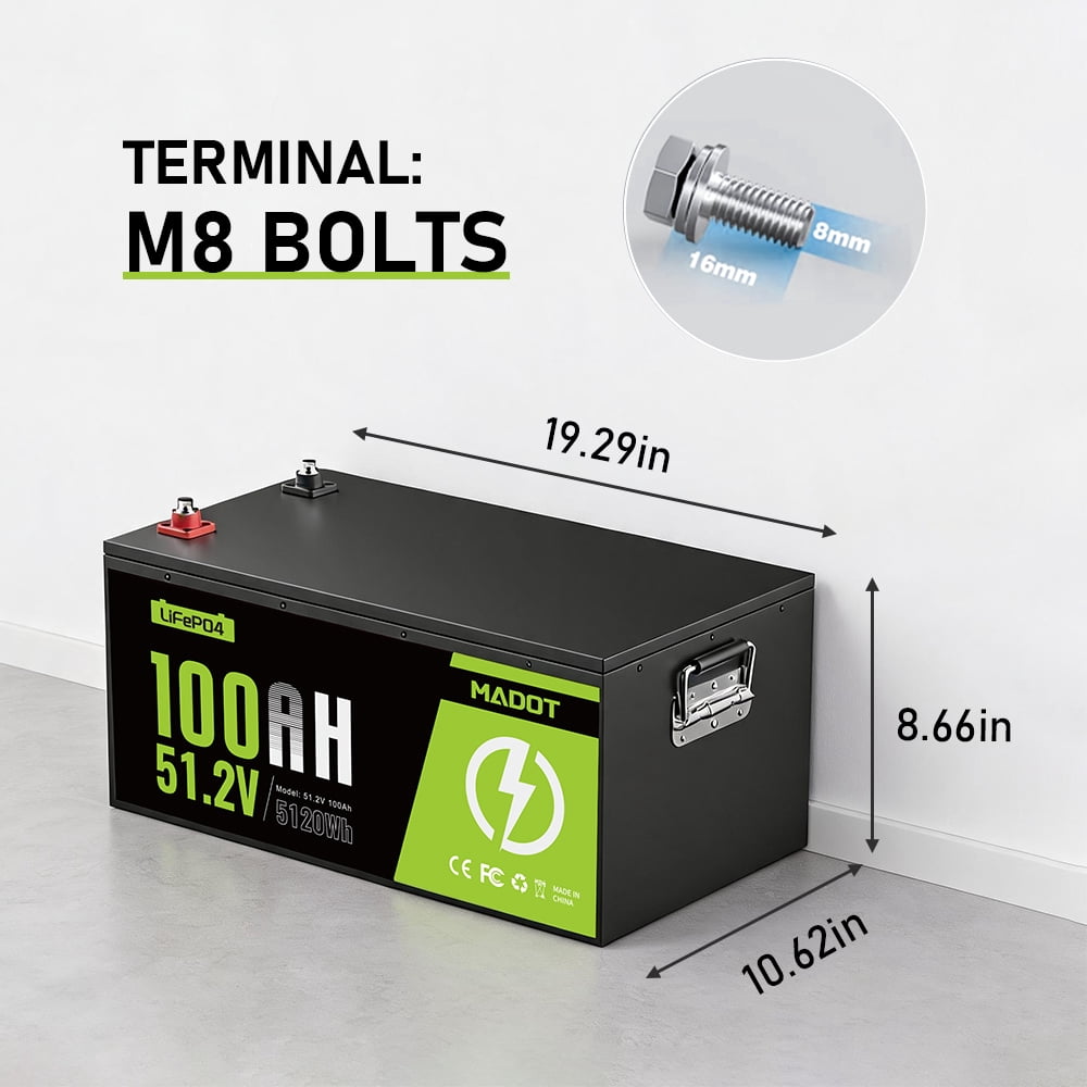 Lifepo4 Battery 100Ah 48V Lithium Golf Cart Battery 200A Smart BMS, 5.12kWh Capacity, 15000+ Cycles Deep Cycle, Perfect Golf Cart Batteries for Solar, RV and Off-Grid Use