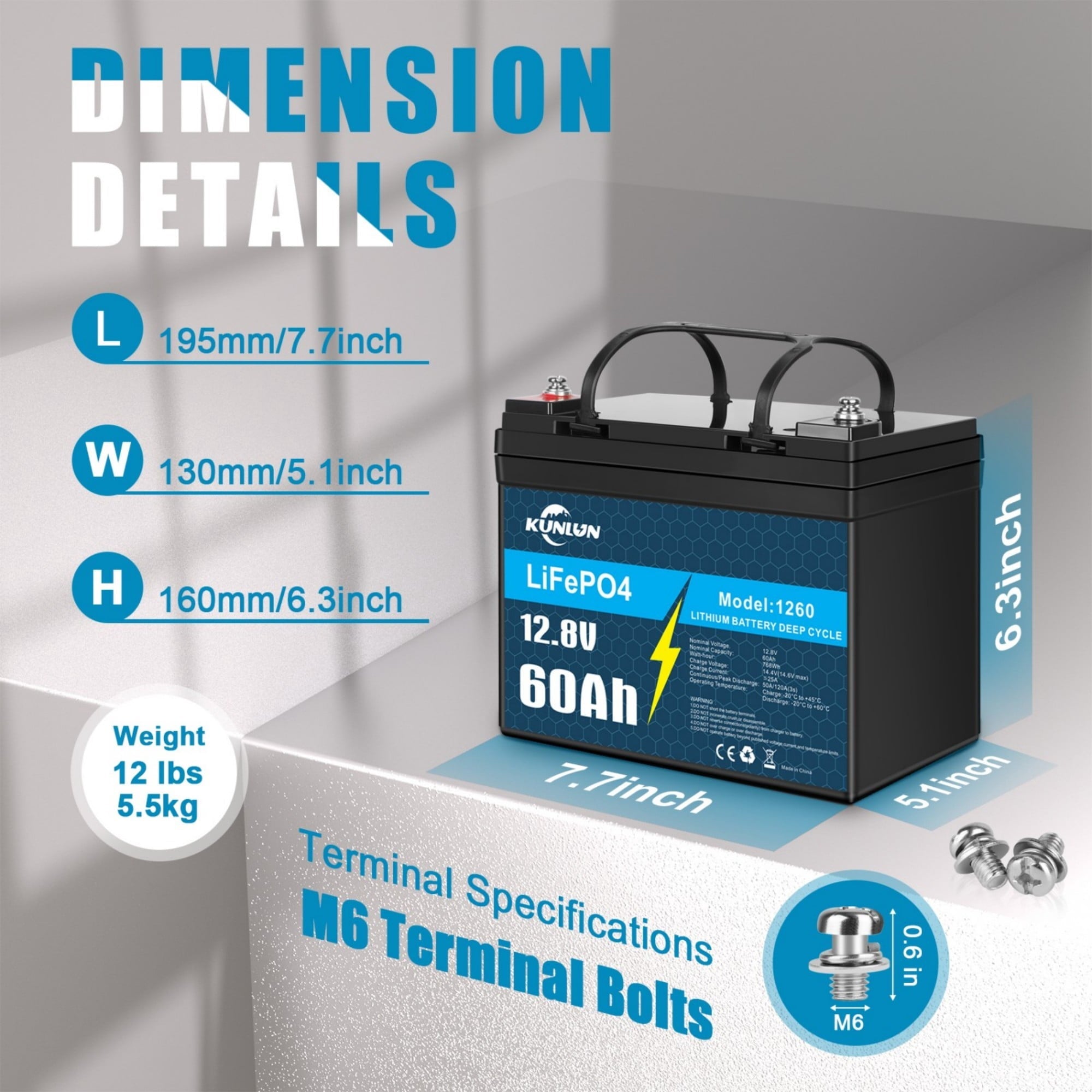 12V 60Ah LiFePO4 Lithium Battery, Deep Cycle, Perfect for RV, Off-grid