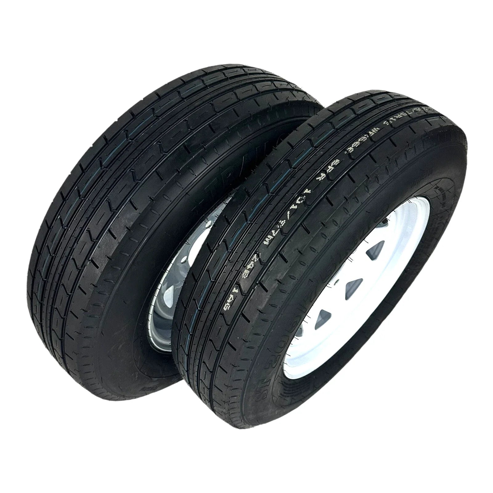 2-Pack Trailer Tire on Rim ST205/75R15 TrailQuest LRC 6 Ply Radial 5 Lug White Spoke Wheel with 5X5.5 Bolt Pattern