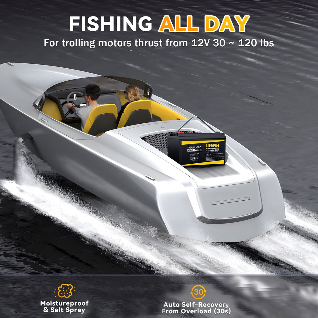 12V 100Ah LiFePO4 Battery, Over 15,000 Deep Cycles, for Marine Vessels, Off-Grid Solar Systems & Emergency Backup Power