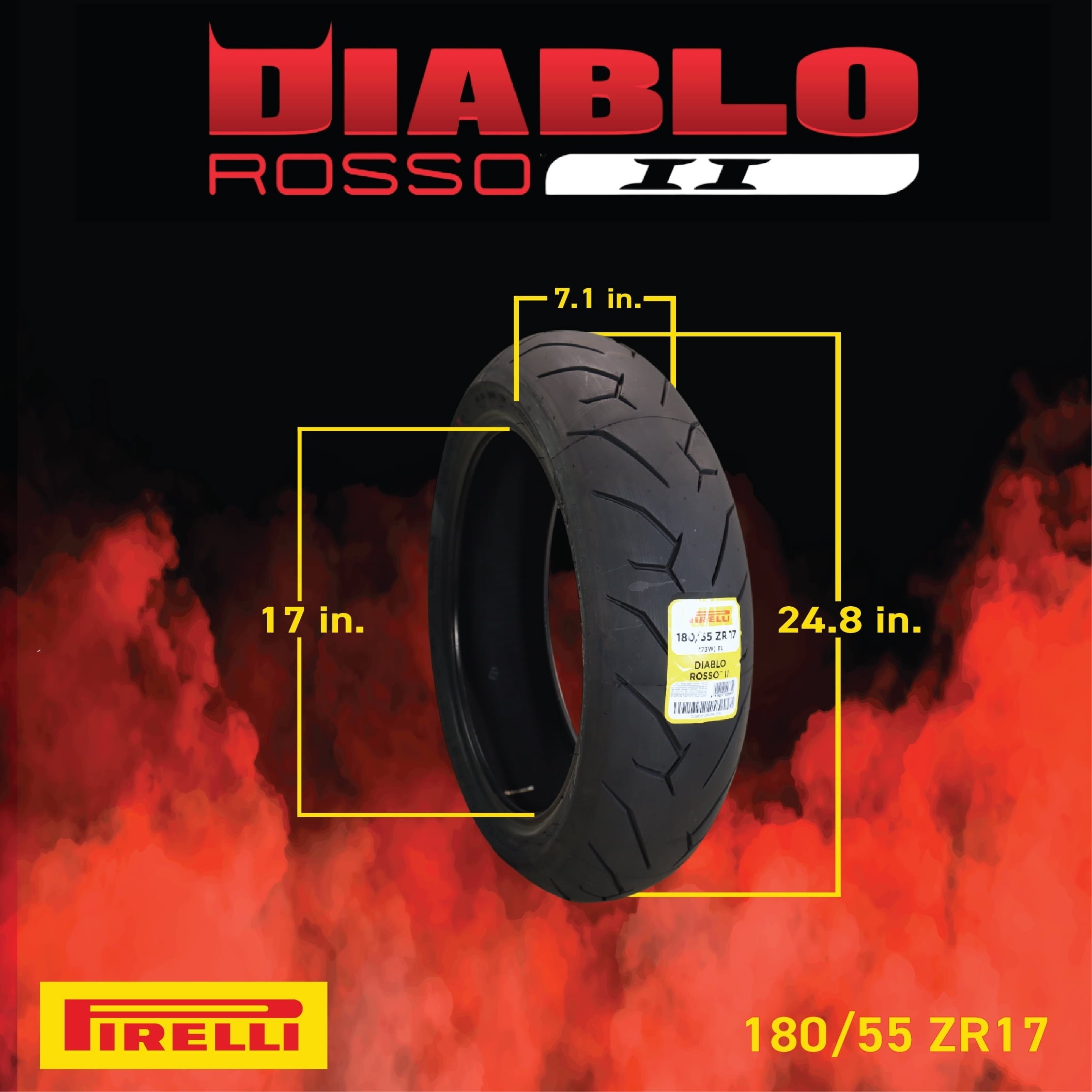 Pirelli Diablo Rosso II Tire Set with Keychain: 120/70 ZR 17 M/C (58W) TL (K) Front & 180/55 ZR 17 M/C (73W) TL Rear Motorcycle Tires- Sport Performance for Road Use