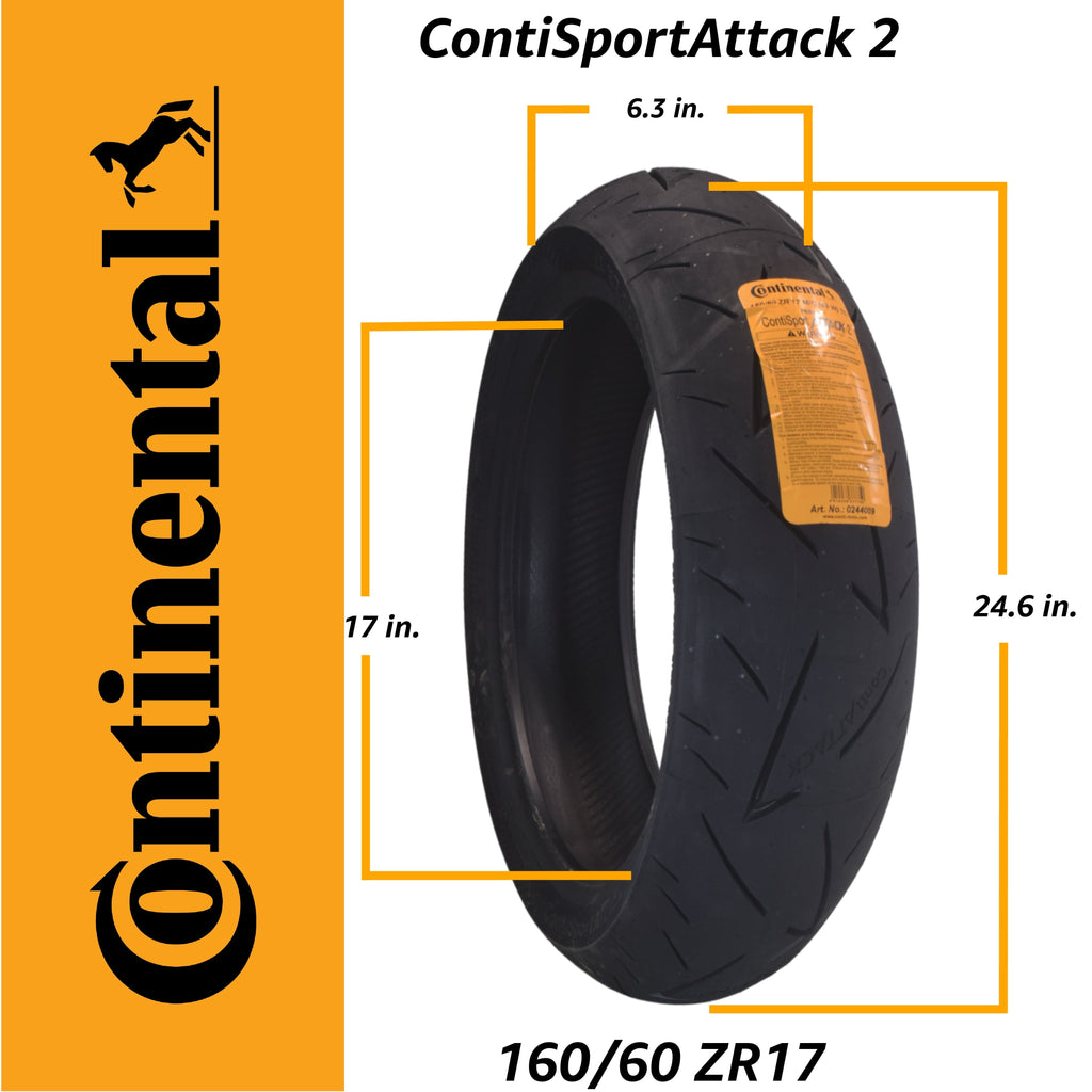 Continental ContiSportAttack 2 120/70ZR17 Front & 160/60ZR17 Rear Sports Motorcycle Tires - High-Performance Grip, Enhanced Stability, and Quick Warm-Up 120/70-17, 160/60-17