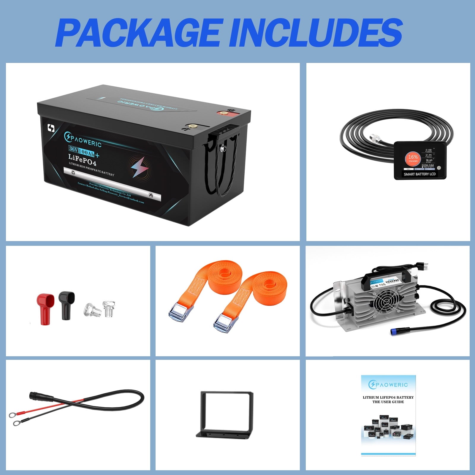 Paoweric 48V 100Ah LiFePO4 Lithium Golf Cart Battery with Charger, Perfect for Golf Cart, Trolling Motor