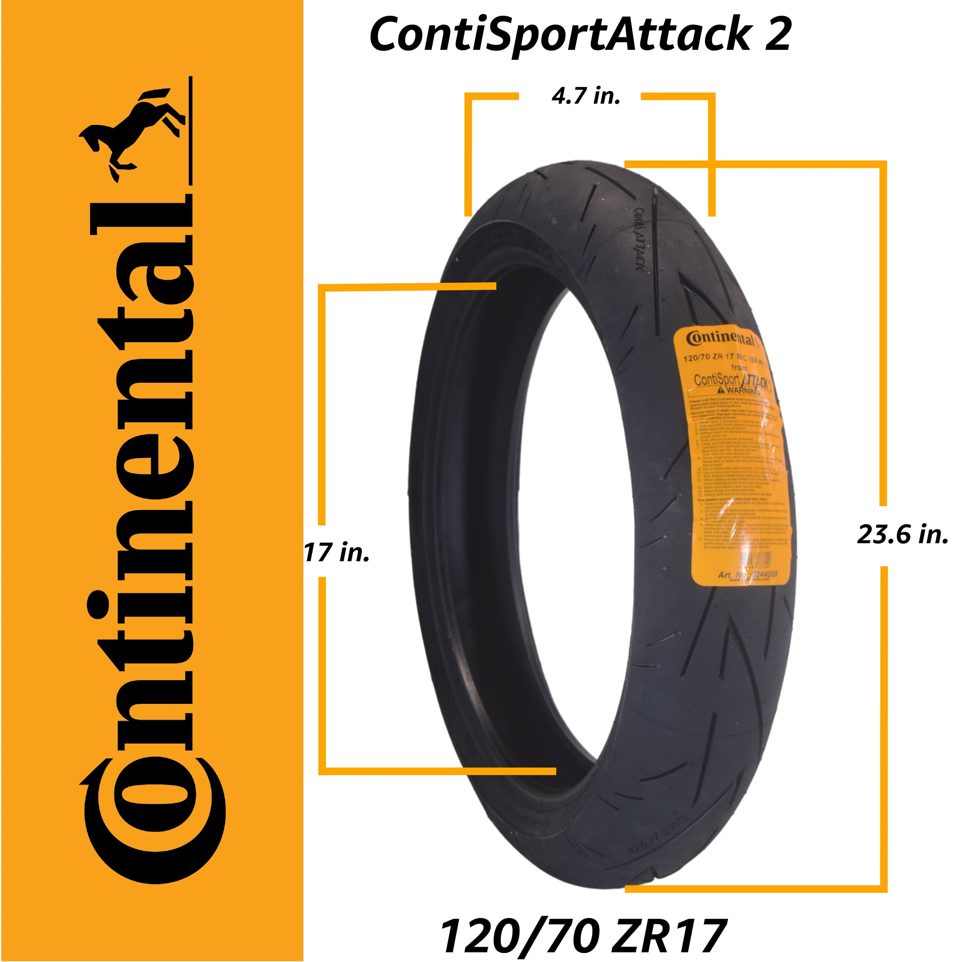 Continental ContiSportAttack 2 120/70ZR17 Front & 160/60ZR17 Rear Sports Motorcycle Tires - High-Performance Grip, Enhanced Stability, and Quick Warm-Up 120/70-17, 160/60-17