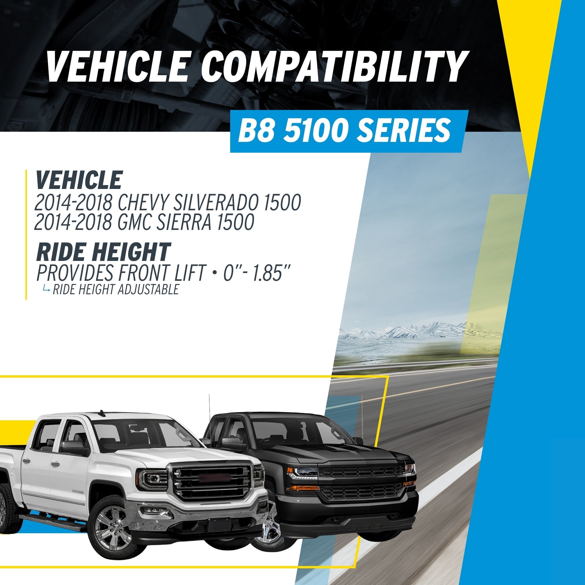 Bilstein Set of Front and Rear B8 5100 Series Shocks Compatible with 2014-2018 Silverado/Sierra 1500 with 0-1 Rear Lift | Provides 0-1.85 Front Lift