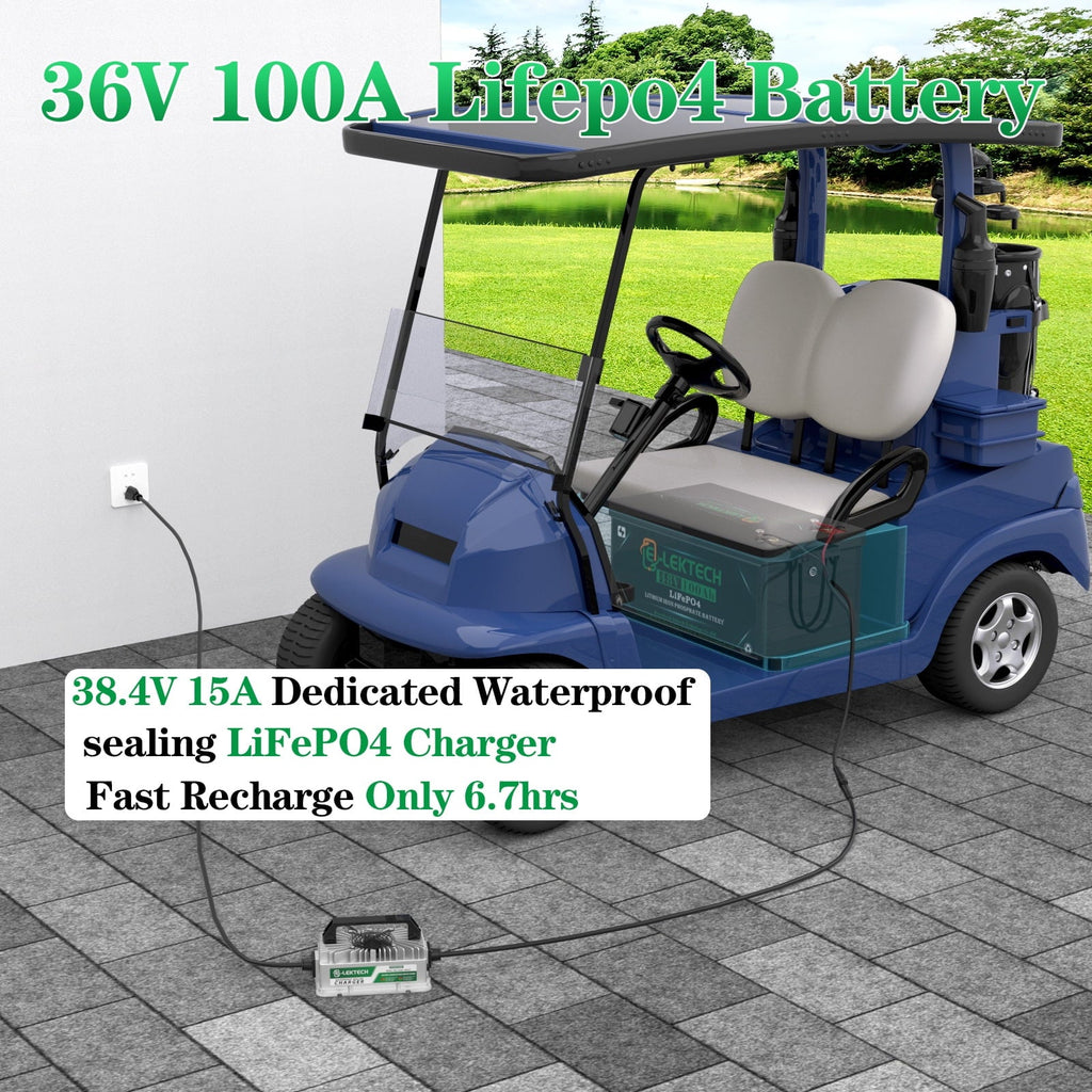 36V 100Ah Lithium Golf Cart Battery, with Touch Monitor & Mobile APP, 200A BMS, 3840Wh Energy, Perfect for Golf Carts, Solar