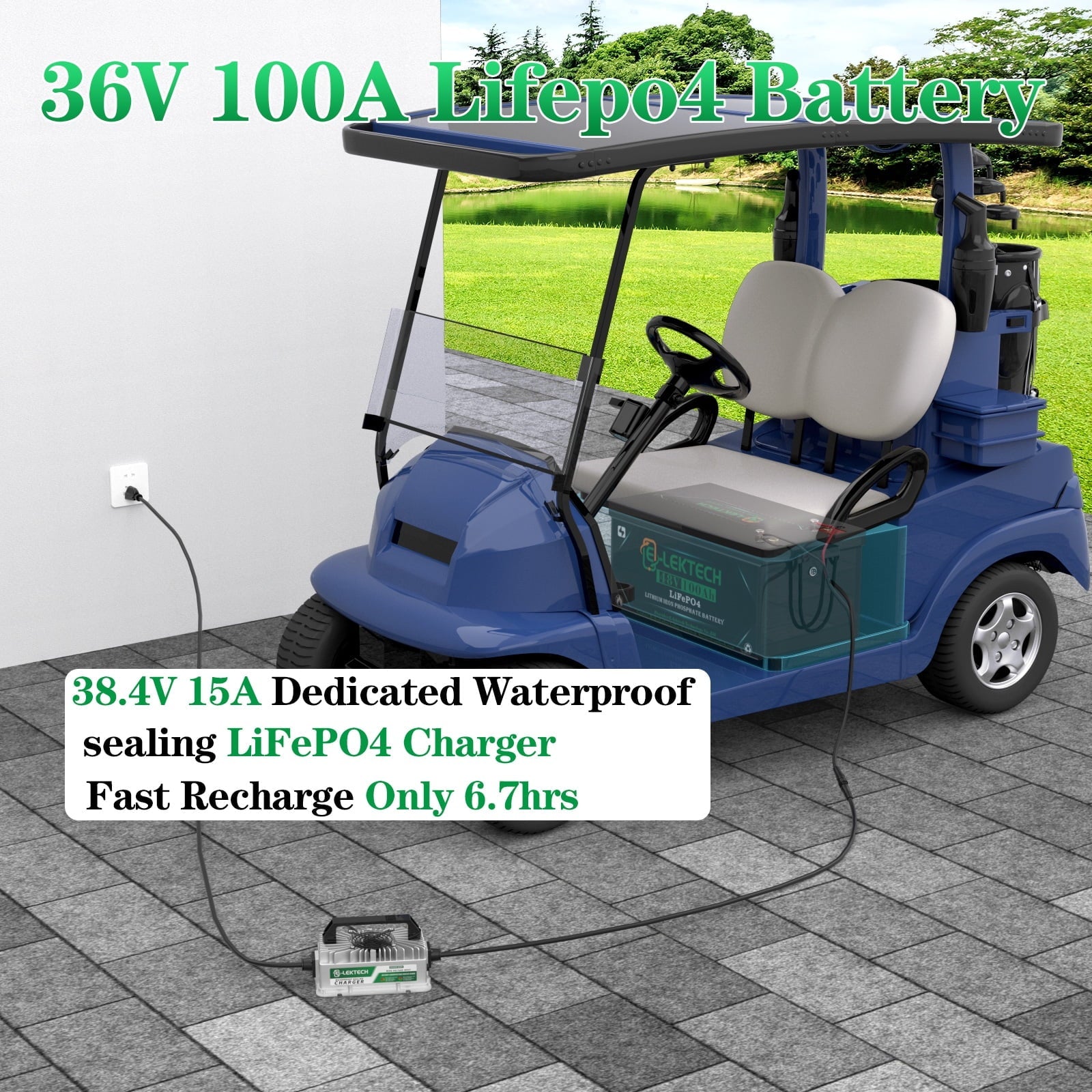 36V 100Ah Lithium Golf Cart Battery, with Touch Monitor & Mobile APP, 200A BMS, 3840Wh Energy, Perfect for Golf Carts, Solar